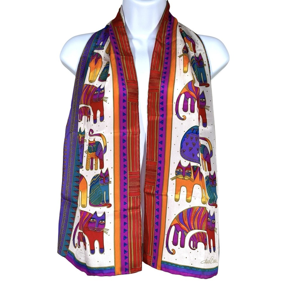 Laurel Burch Honey Collection Silk Scarf Colorful Vibrant Cats Whimscal Art